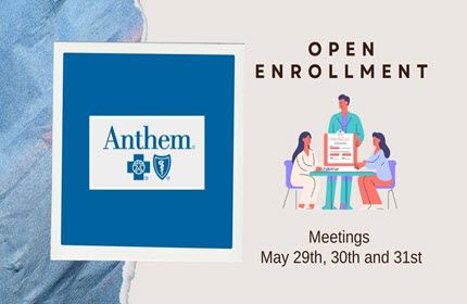 Blue and white background with Anthem Logo and Meeting Graphic 