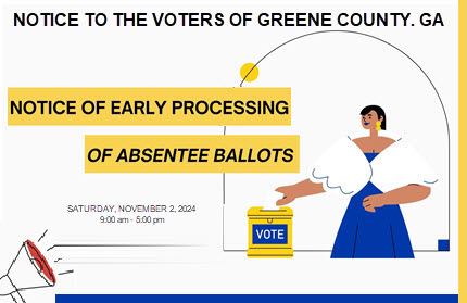 Woman in white an blue dress casting a ballot - megaphone in corner showing announcement