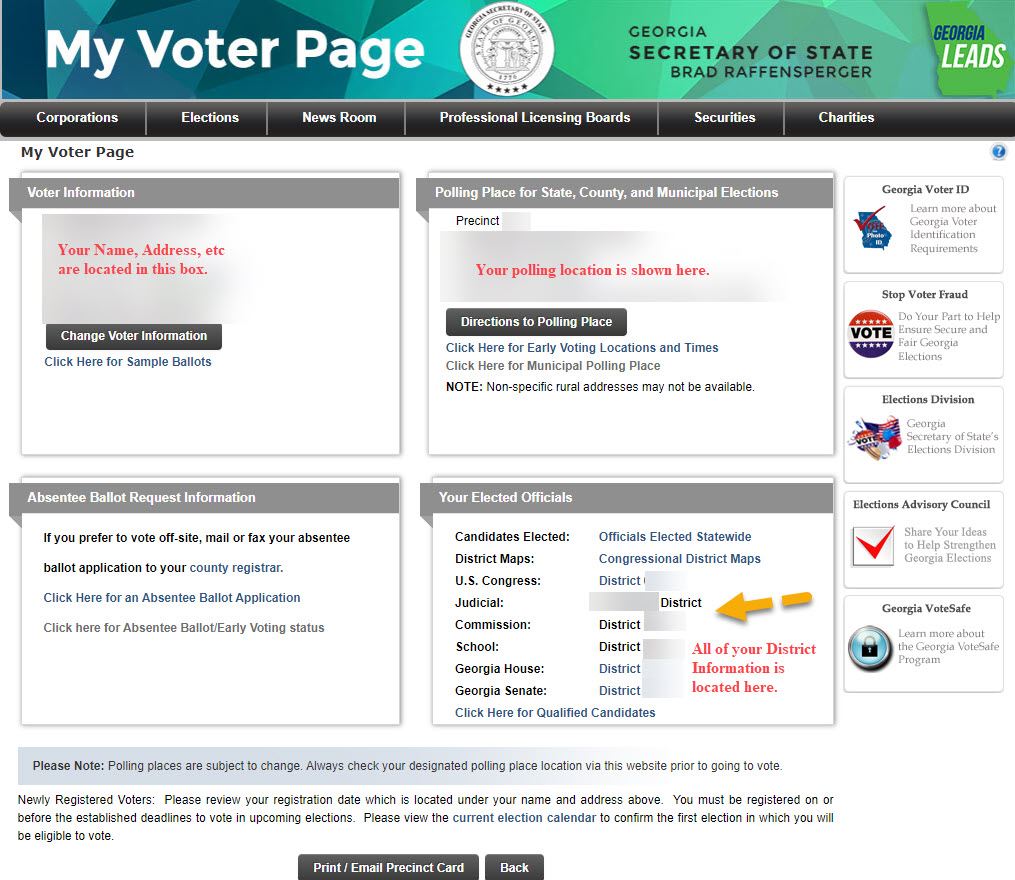 Step 2: Example of My Voter Page Personalized Information