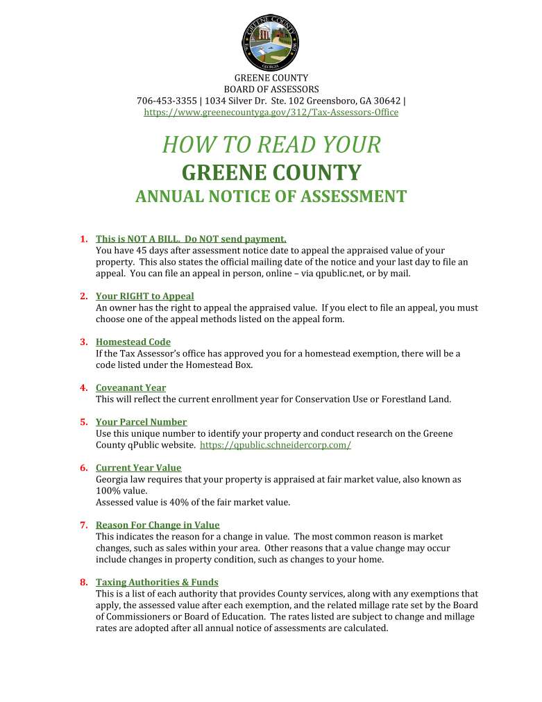 Text describing how to read your tax assessment notice